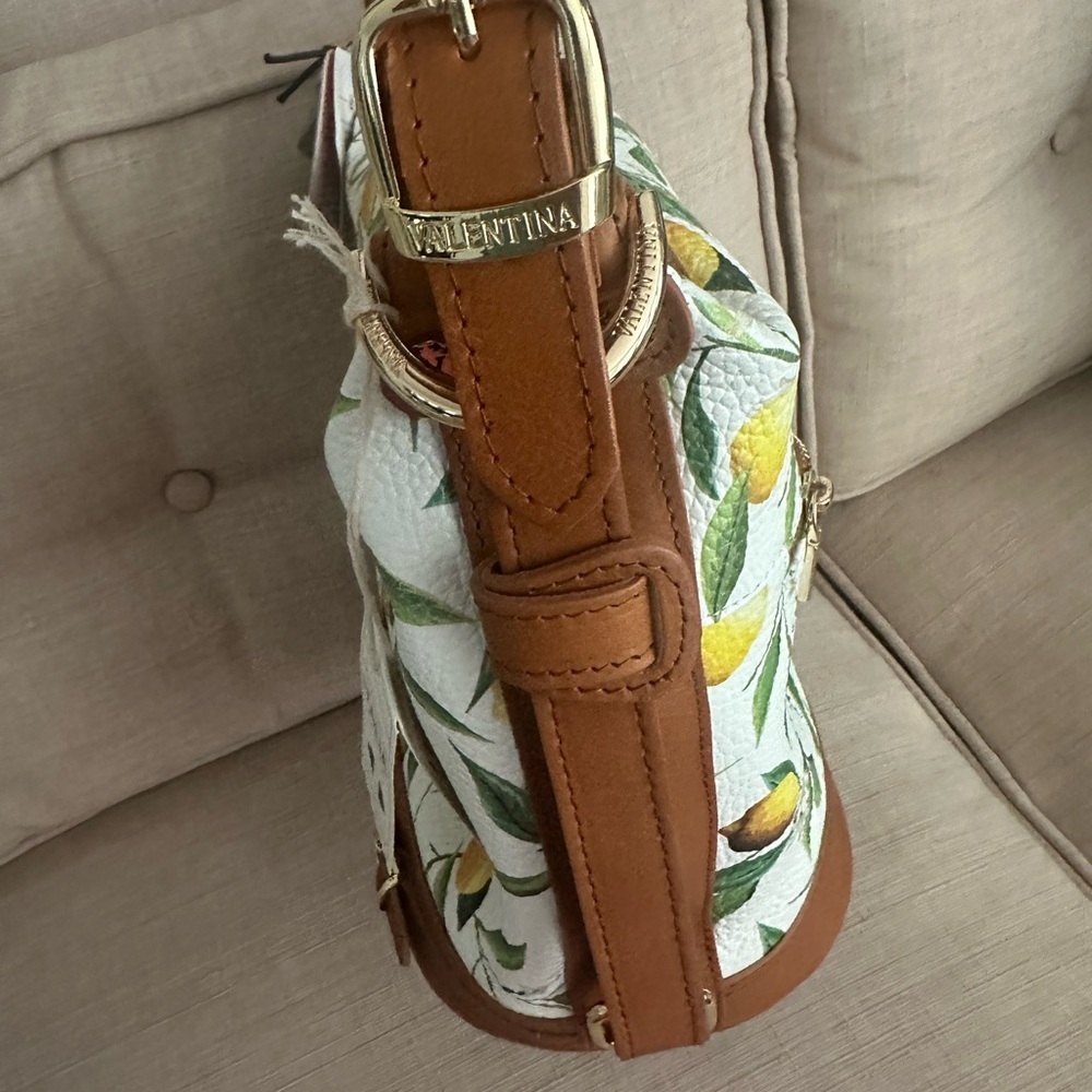 NewValentina Brown Leather Lemon Print Shoulder Bag - Picture 9 of 13